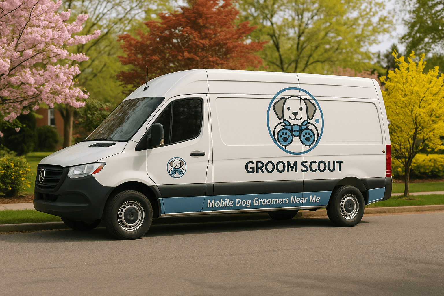 Mobile dog grooming van background